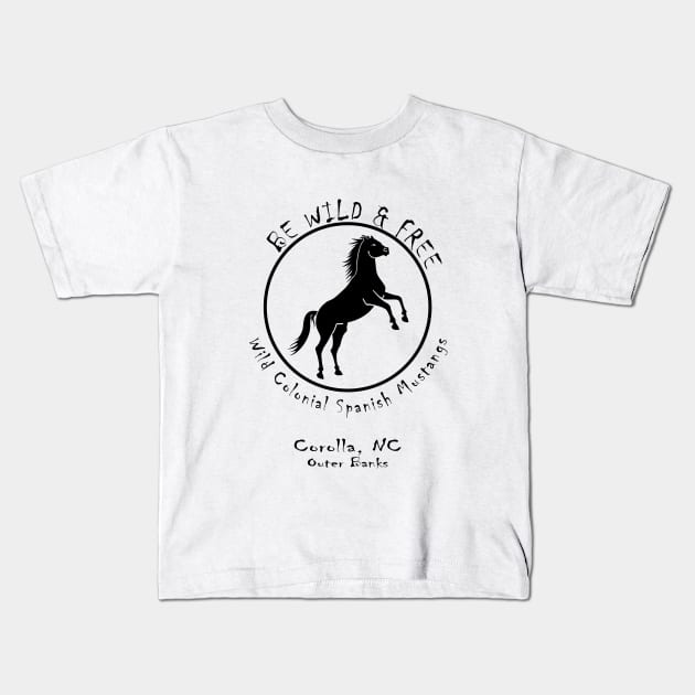 Wild Mustangs Outer Banks NC Kids T-Shirt by Funnin' Funny